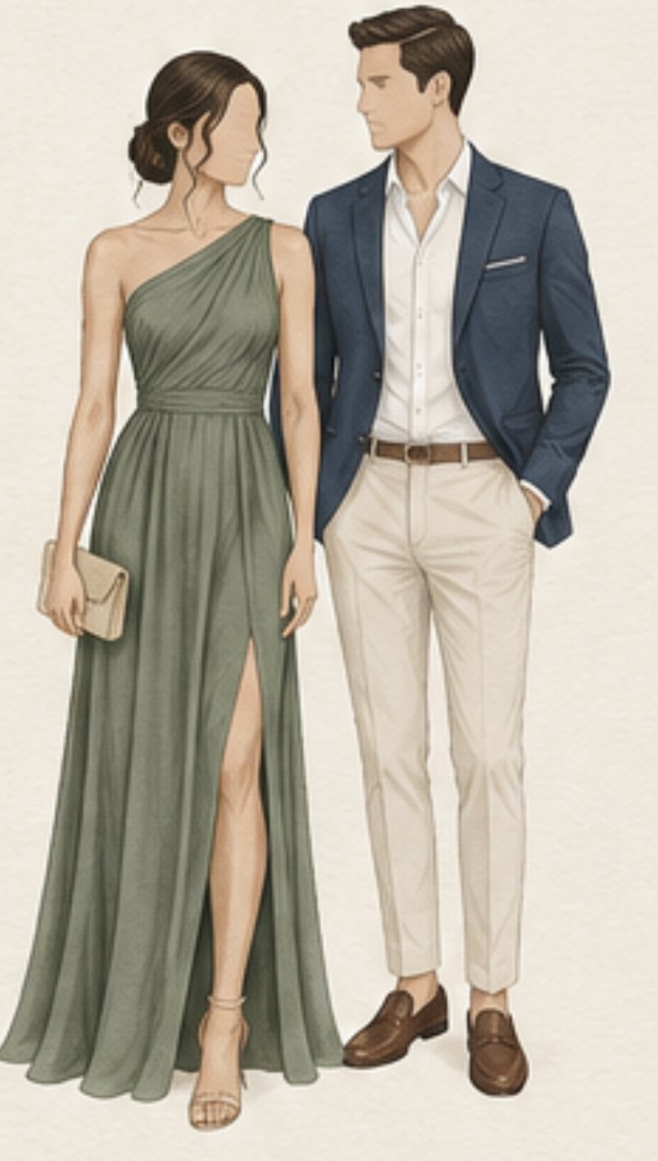 Croqui de um casal em traje esporte fino